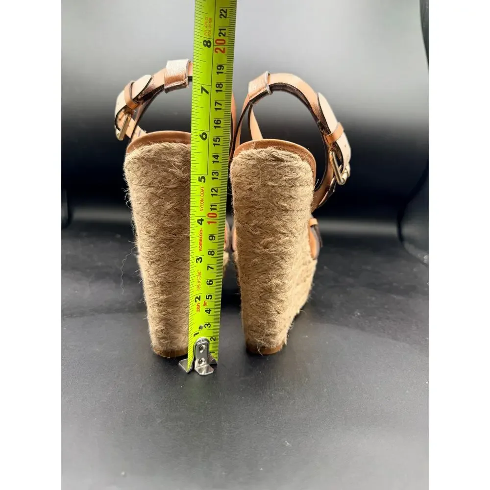 Pour La Victoire Espadrille Wedge Sandals Brown Leather Size 8